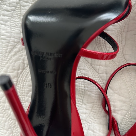 SAINT LAURENT Gippy 125MM Patent Leather Mule stiletto sandals in red - Picture 6 of 7